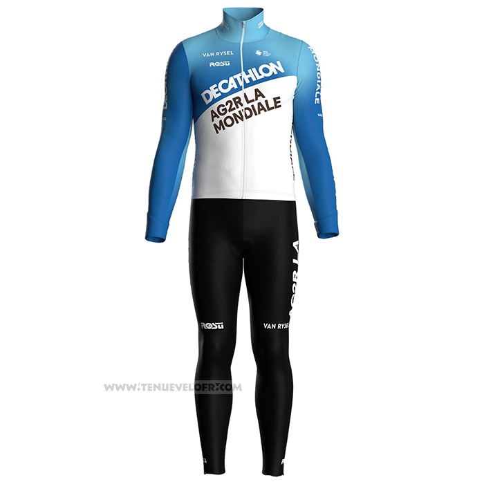 2024 Maillot Cyclisme Ag2r La Mondiale Blanc Bleu Manches Longues et Cuissard